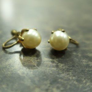 Gold and Pearl Screw Back Earrings